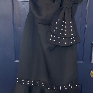 SHEIN Black One Shoulder Dress with Pearl Details